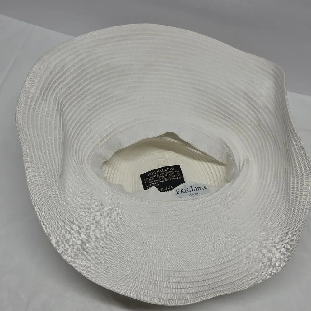 Eric Javits New York Floppy Hat Sun Wide Brim Packable Womens White Woven Travel - Picture 5 of 9